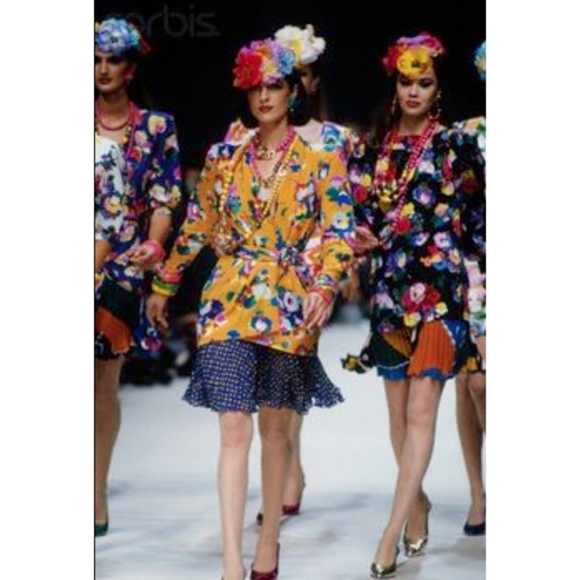 UNGARO Ter Vintage 80s Navy & Multi Silk Floral Print Dress - Picture 2 of 13